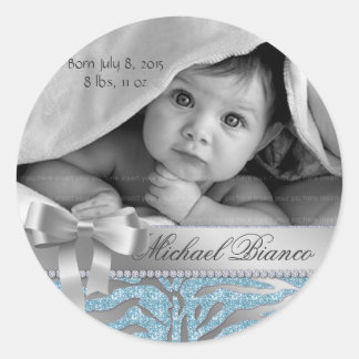 Zebra Sieraden Baby shower Sticker Blauw Zilver