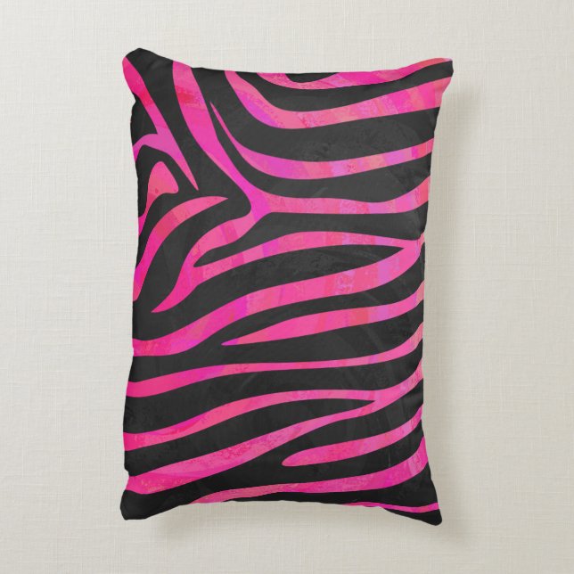 Zebra Silhouette Black en Hot Pink Print Decoratief Kussen (Achterkant (Verticaal))