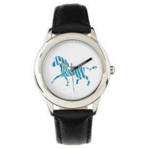 Zebra Silhouette Blue en White Horloge