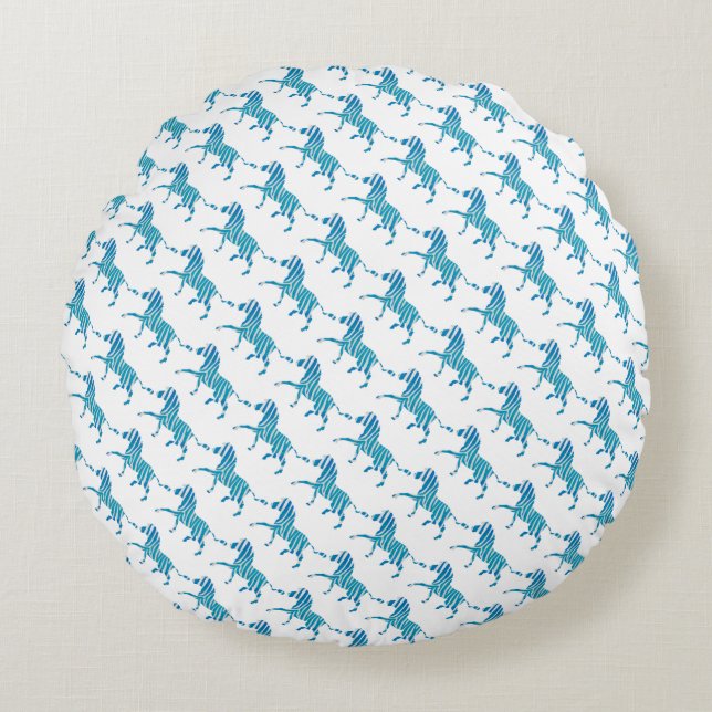 Zebra Silhouette Blue en White Rond Kussen (Voorkant)