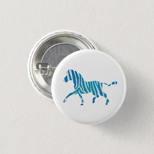 Zebra Silhouette Blue en White Ronde Button 3,2 Cm (Voorkant /achterkant)