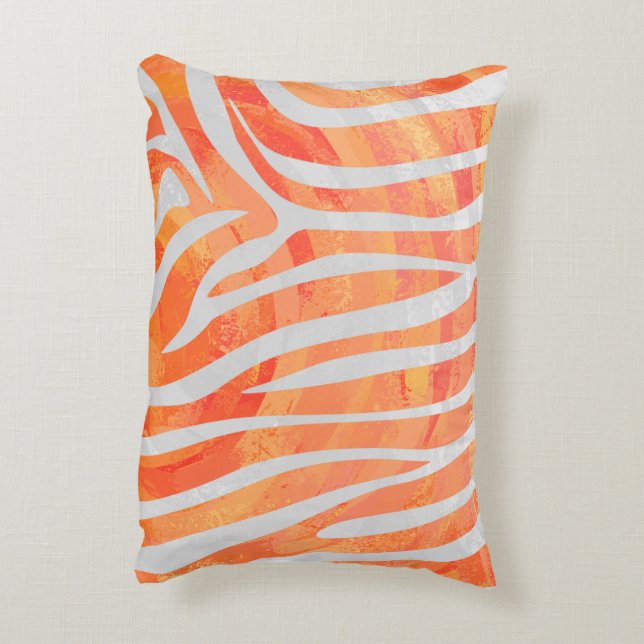Zebra Sinaasappel en wit Silhouette Accent Kussen (Achterkant (Verticaal))
