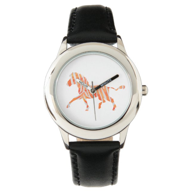 Zebra Sinaasappel en wit Silhouette Horloge (Voorkant)