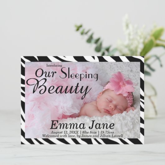 Zebra Slapende mooie printaankondiging Aankondiging (Staand voorkant)