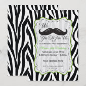 Zebra Snorhaar Verjaardag - Zwart & Lime Groen Kaart (Voorkant / Achterkant)