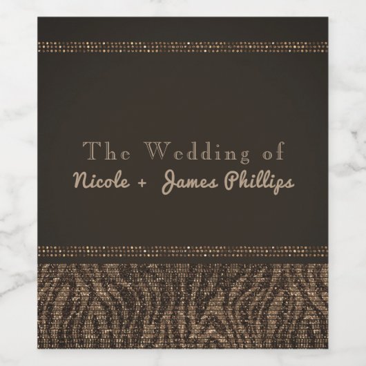 Zebra Sparkle Brown Gold Glam Chic Wine Labels Wijn Etiket (Enkel label)