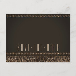 Zebra Sparkle Brown Gold Glam Save the Date Aankondigingskaart