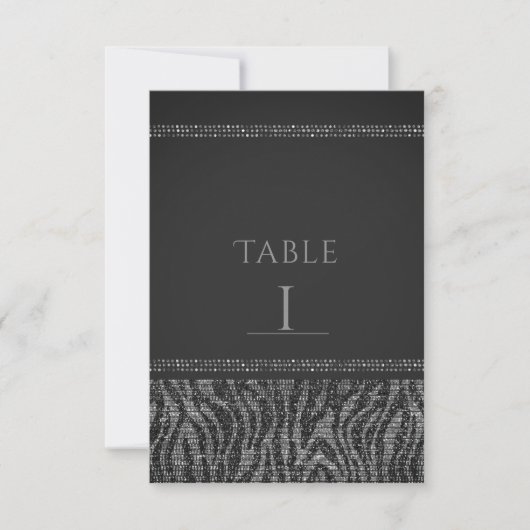 Zebra Sparkle Silver Black Glam Chic Table Number Kaart (Voorkant)