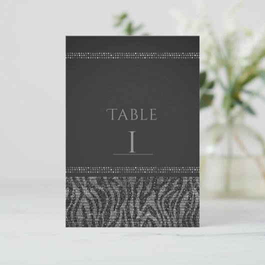 Zebra Sparkle Silver Black Glam Chic Table Number Kaart (Staand voorkant)