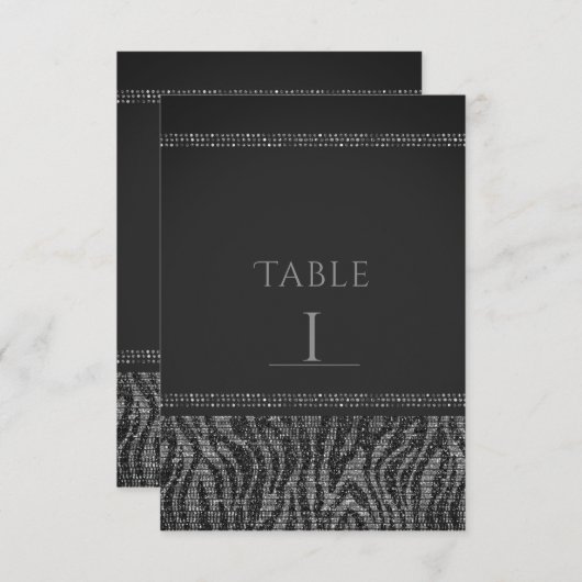 Zebra Sparkle Silver Black Glam Chic Table Number Kaart (Voorkant / Achterkant)