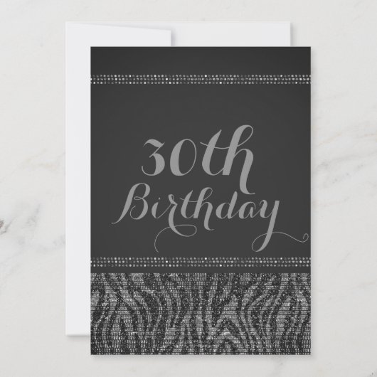 Zebra Sparkle Silver & Black Glam Party Invitation Kaart (Achterkant)