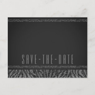 Zebra Sparkle Zilver & Zwarte Glam Save the Date Aankondigingskaart