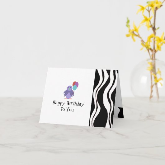 Zebra streep met vogel en ballonnen kaart (Gele Bloem)
