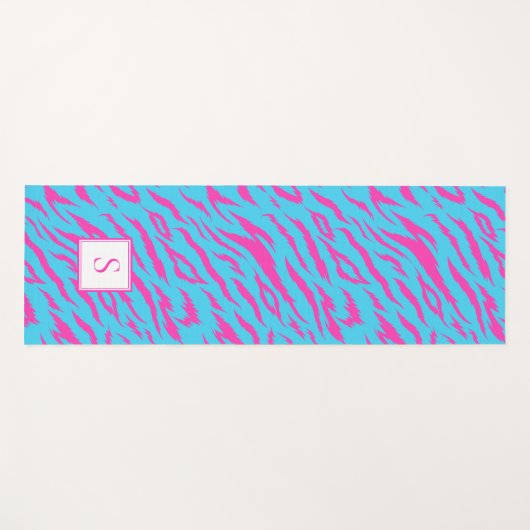 Zebra Strepen Blauw Paarse Monogram Gepersonalisee Yogamat (Voorkant (horizontaal))