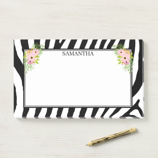 Zebra strepen en bloemen post-it® notes (Op bureau)