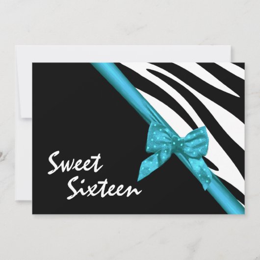 Zebra Strepen en Lint Sweet Sixteen Kaart (Voorkant)