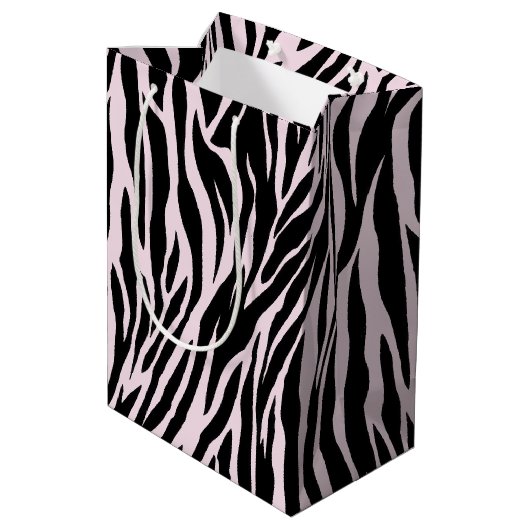 Zebra strepen op pastel roze medium cadeauzakje (Achterkant Gekanteld)
