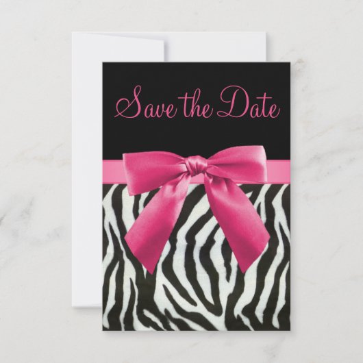 Zebra Strepen & Roze Gedrukte Strik Save the Date (Voorkant)