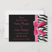 Zebra Strepen & Roze Gedrukte Strik Save the Date (Achterkant)