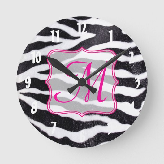 Zebra Stria Animal Monogramme Mur initial Horloge (Recto)