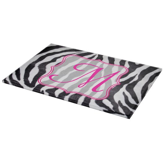 Zebra Stripe Animal Monogram Glassnijplank Snijplank (Hoek)