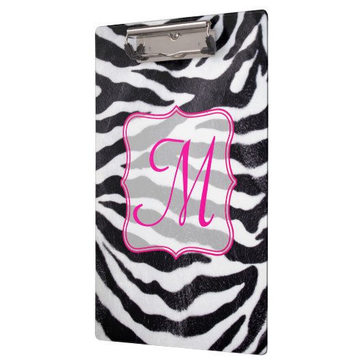 Zebra Stripe Animal Monogram Initiaal Klembord (Links)