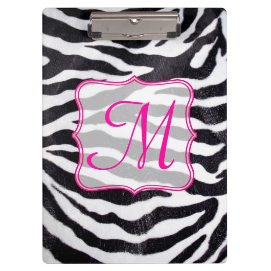 Zebra Stripe Animal Monogram Initiaal Klembord (Voorkant)