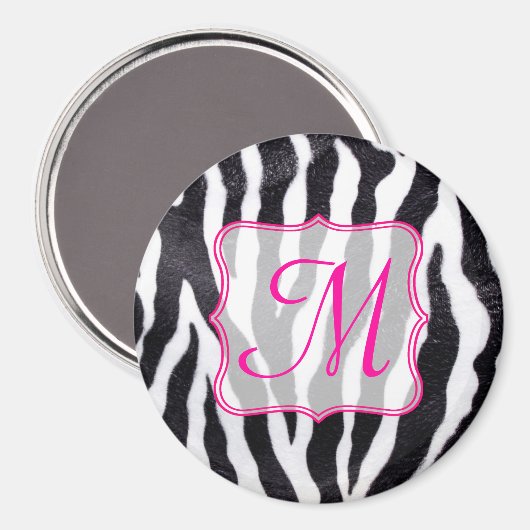 Zebra Stripe Animal Print Monogram Initiaal Magnee Magneet (Voorkant / Achterkant)