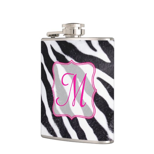 Zebra Stripe Animal Print Monogram Whiskey Flask Heupfles (Links)