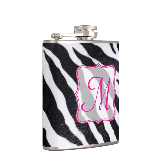 Zebra Stripe Animal Print Monogram Whiskey Flask Heupfles (Rechts)