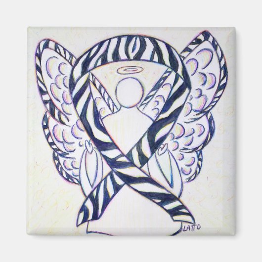 Zebra Stripe Awareness Ribbon Angel Art Magnet (Devant)