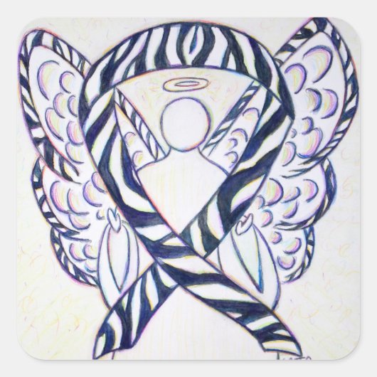 Zebra Stripe Awareness Ribbon Angel Square Decal Vierkante Sticker (Voorkant)