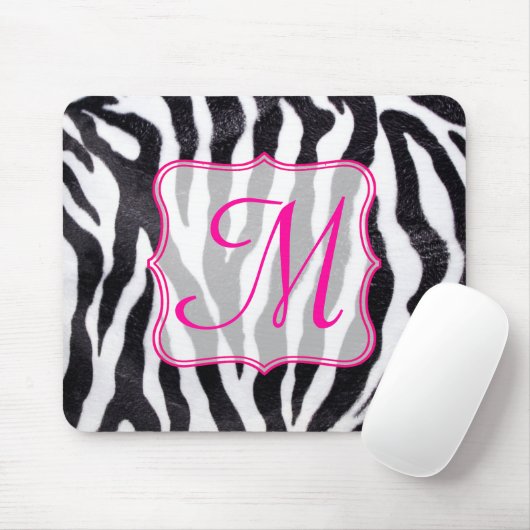 Zebra Stripe diermonogram Initiaal Muismat (Met muis)
