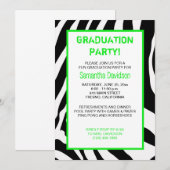 Zebra Stripe Gradupe Invitation Green (Devant / Derrière)