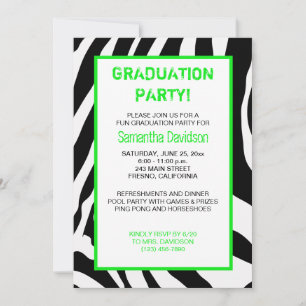 Zebra Stripe Gradupe Invitation Green