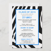Zebra Stripe Gradupe Party Invitation Bleu (Dos)