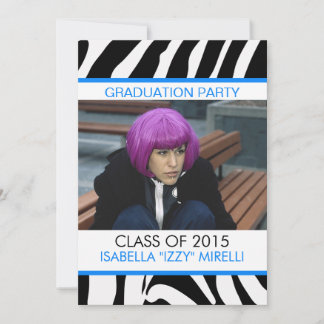 Zebra Stripe Gradupe Party Invitation Bleu