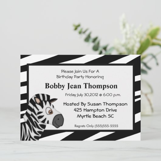 Zebra Stripe Invitation Anniversaire (Debout devant)