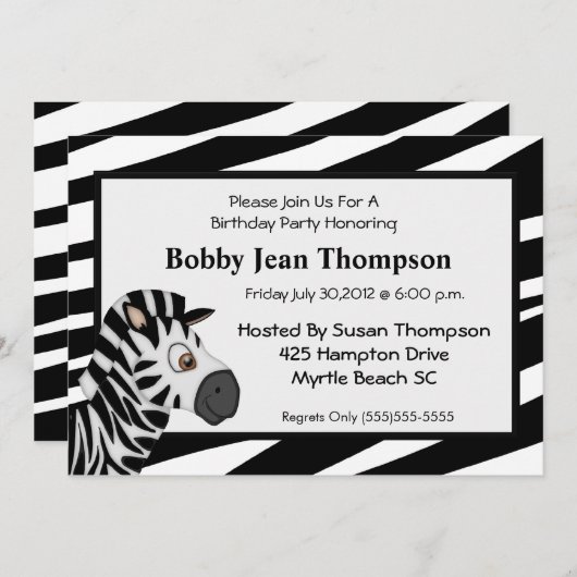 Zebra Stripe Invitation Anniversaire (Devant / Derrière)