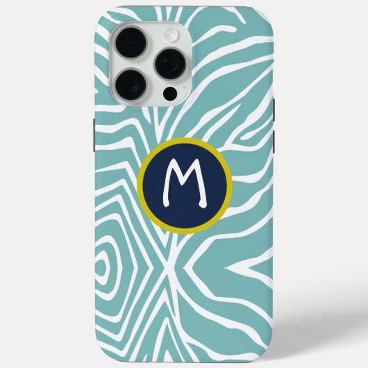 Zebra Stripe kleuren Blauw monogram Case-Mate iPhone Case (Achterkant)
