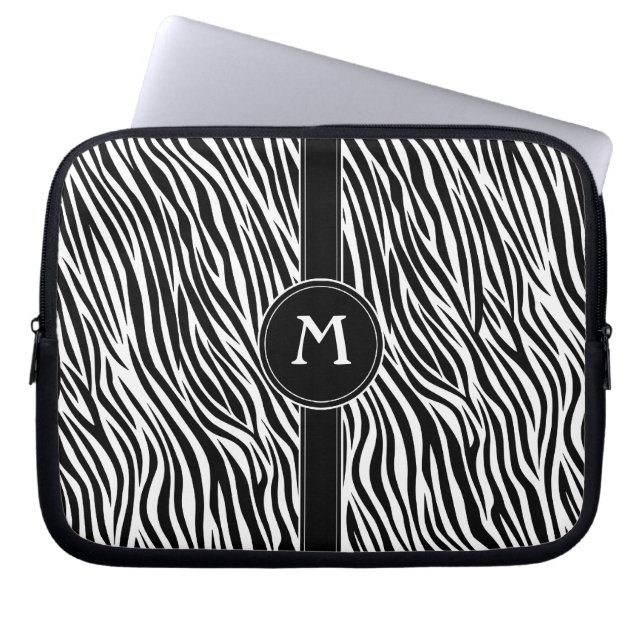 Zebra Stripe Patroon met Monogram Laptop Sleeve (Voorkant)