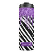 Zebra Stripe patroon met Paarse glitter Drip Thermosbeker (Voorkant)