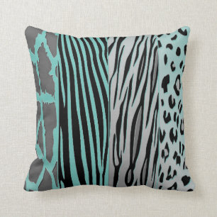 Zebra Stripe Pillow, zwart en Aqua Kussen