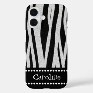 Zebra Stripe Print "Jouw naam toevoegen" iPhone 16 Hoesje