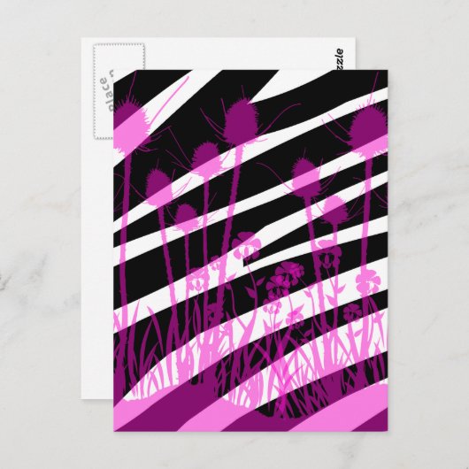 Zebra Stripes and Purple Meadow Flowers Briefkaart (Voorkant / Achterkant)