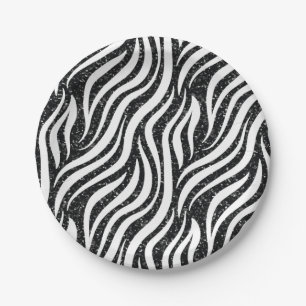 Zebra Stripes Black Glitter Wilde Dieren Afdrukken Papieren Bordje