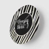 Zebra Stripes Black & White Pattern Happy Hour! Ronde Klok (Hoek)