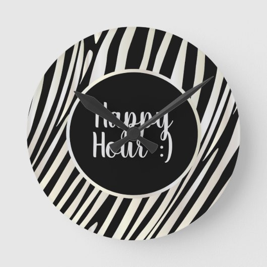 Zebra Stripes Black & White Pattern Happy Hour! Ronde Klok (Voorkant)