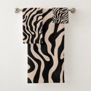 Zebra Stripes Cream beige Black Wild Animal Print Bad Handdoek