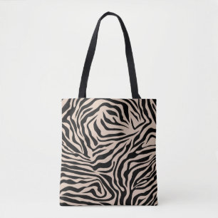 Zebra Stripes Cream beige Black Wild Animal Print Draagtas
